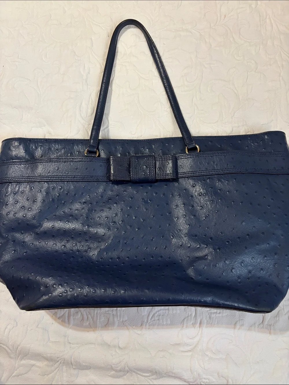 kate spade Navy-Ostrich Leather Shoulder Tote